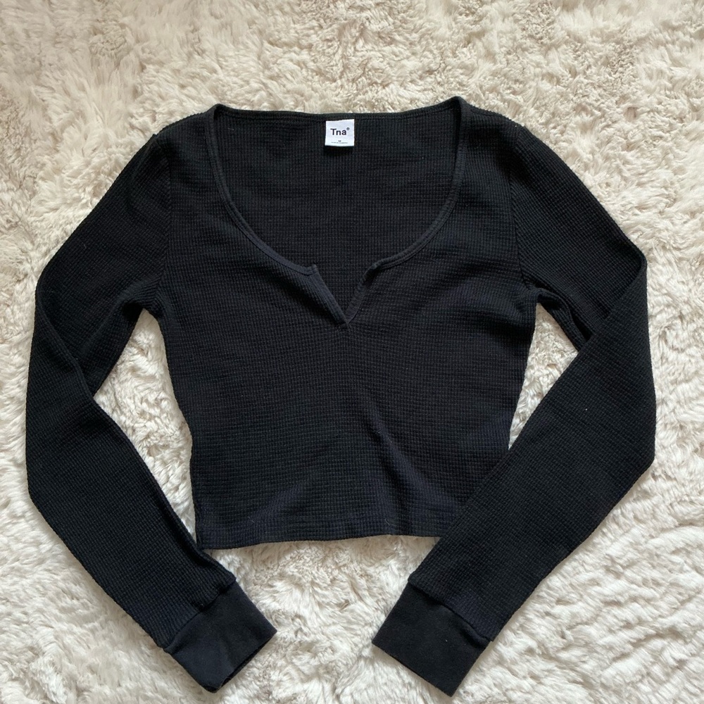 TNA Black Long Sleeve Crop Top